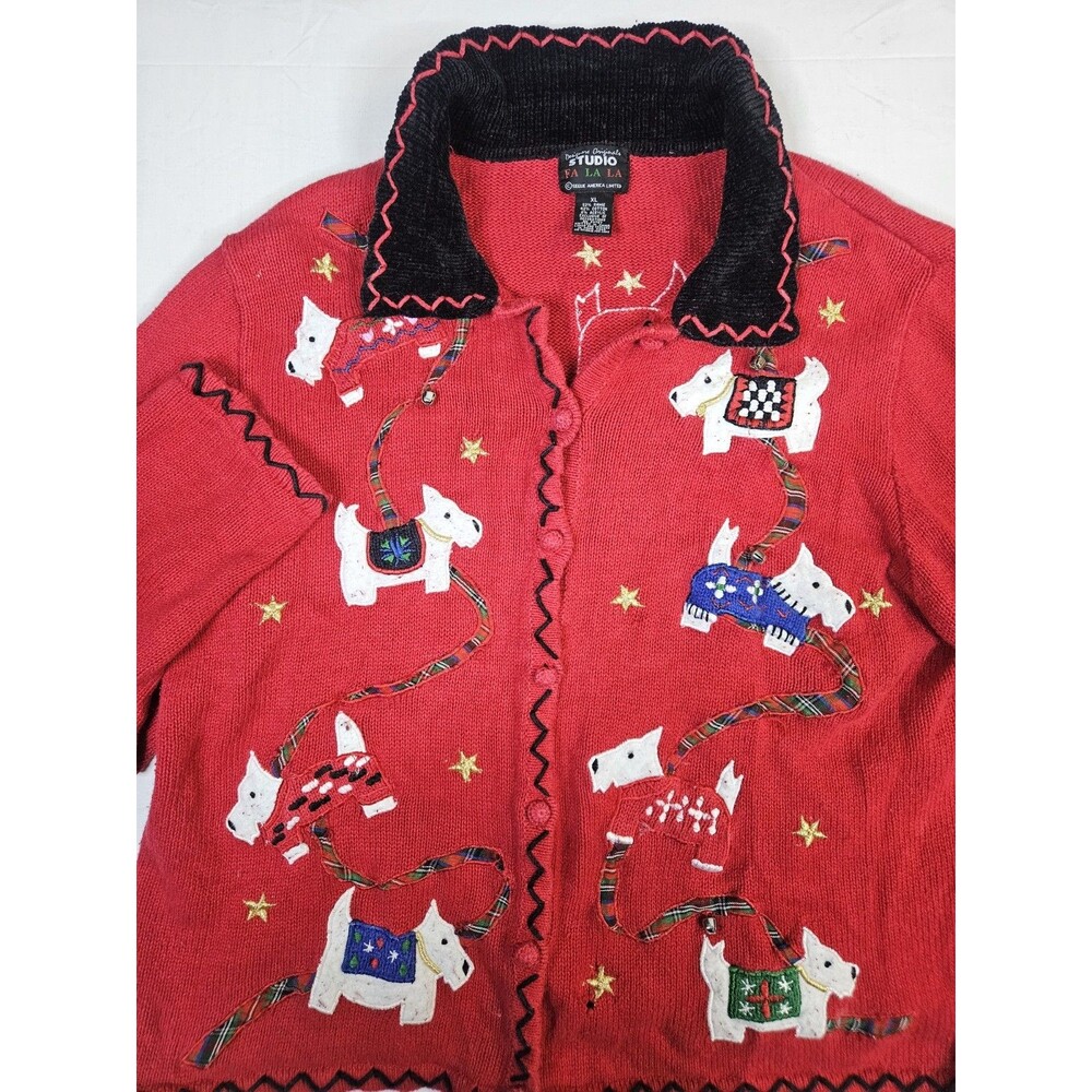 SCOTTISH TERRIER Cardigan Women's XL Red CHRISTMAS Scottie Dog Vintage Sweater